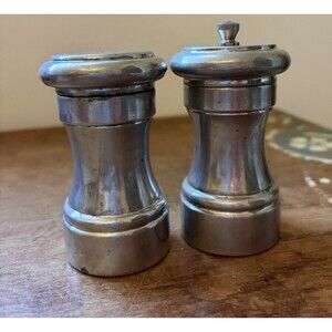 Vintage Italian Pewter Salt Shaker and Pepper Mill Grinder EALES 1779